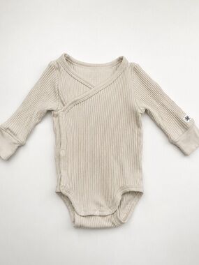 Lindex Baby Organic Neutral Cream Ribbed Wrap Baby Bodysuit